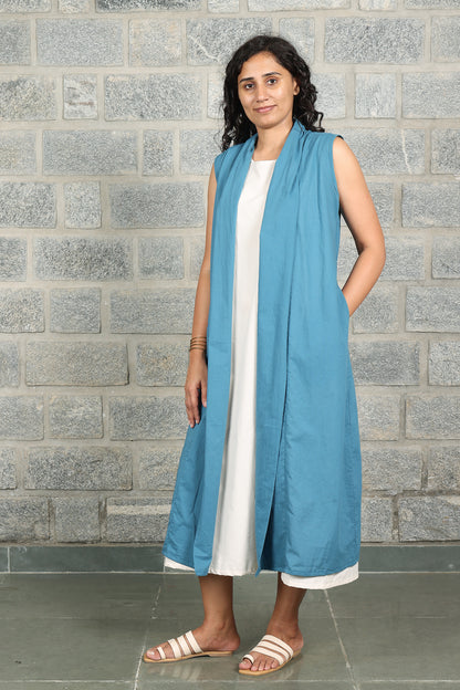 Teal Light Weight Cotton Sleeveless Shrug