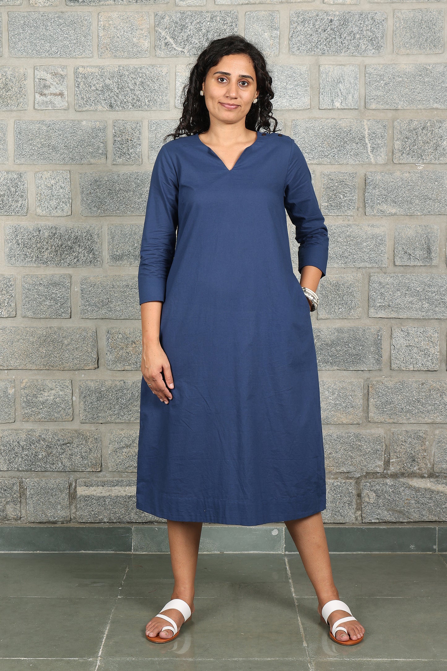 Navy Blue Light weight pure cotton Kurta Midi Dress