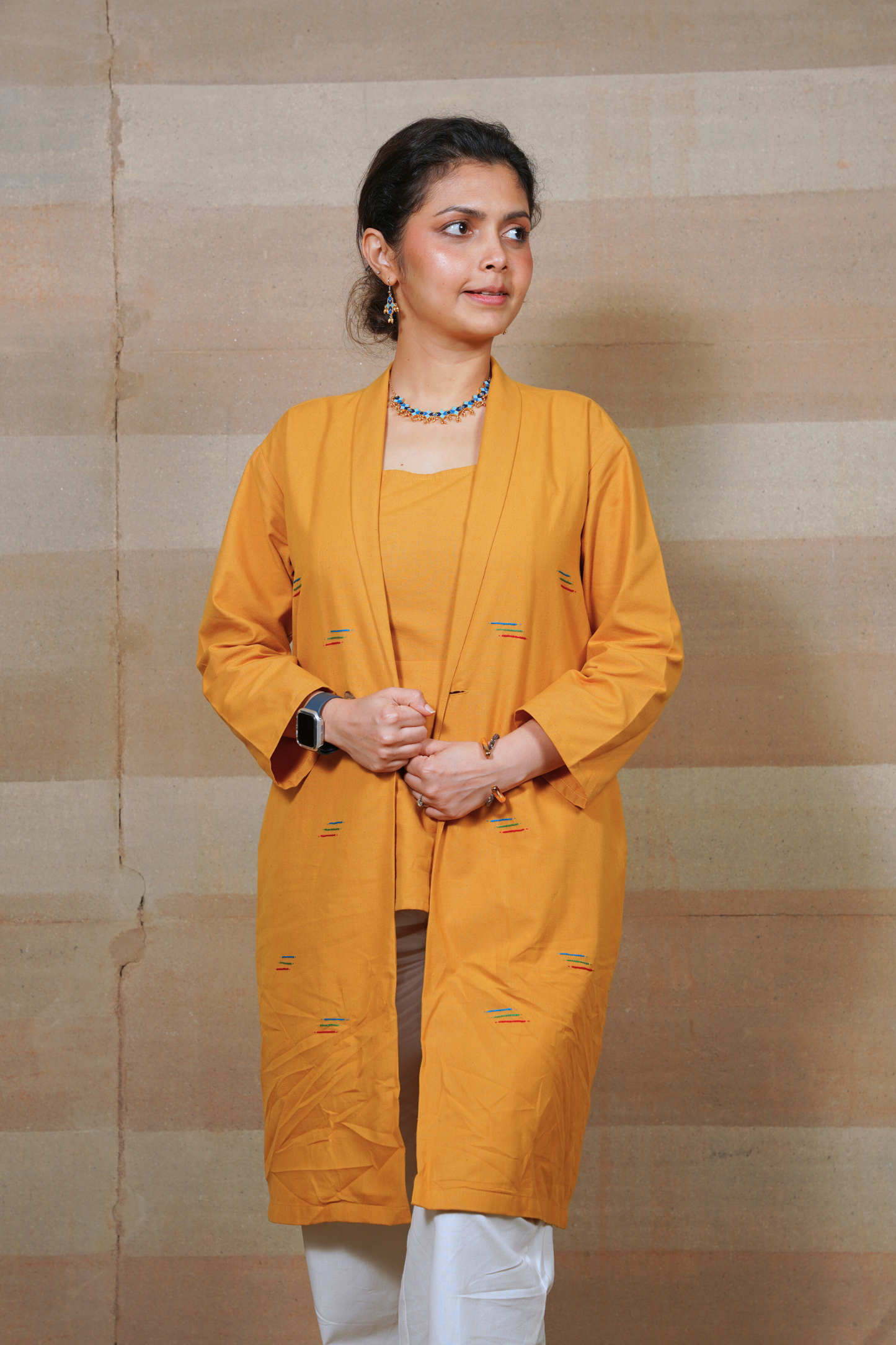 Marigold Yellow Effortless Grace Embroidered Shrug