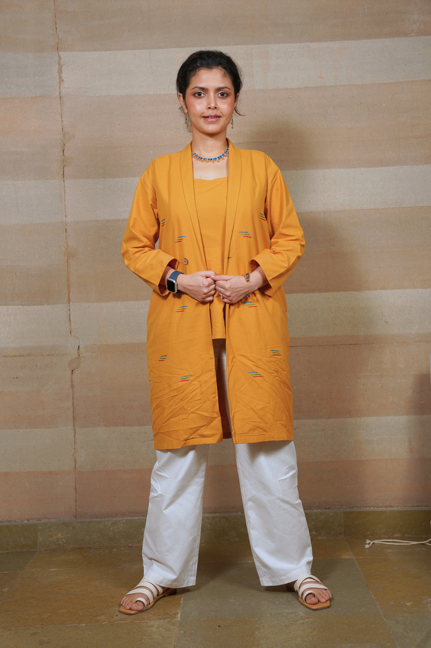 Marigold Yellow Effortless Grace Embroidered Shrug
