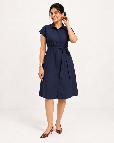 Authority In Motion Navy Dress | Vibrant Hourglass Fit