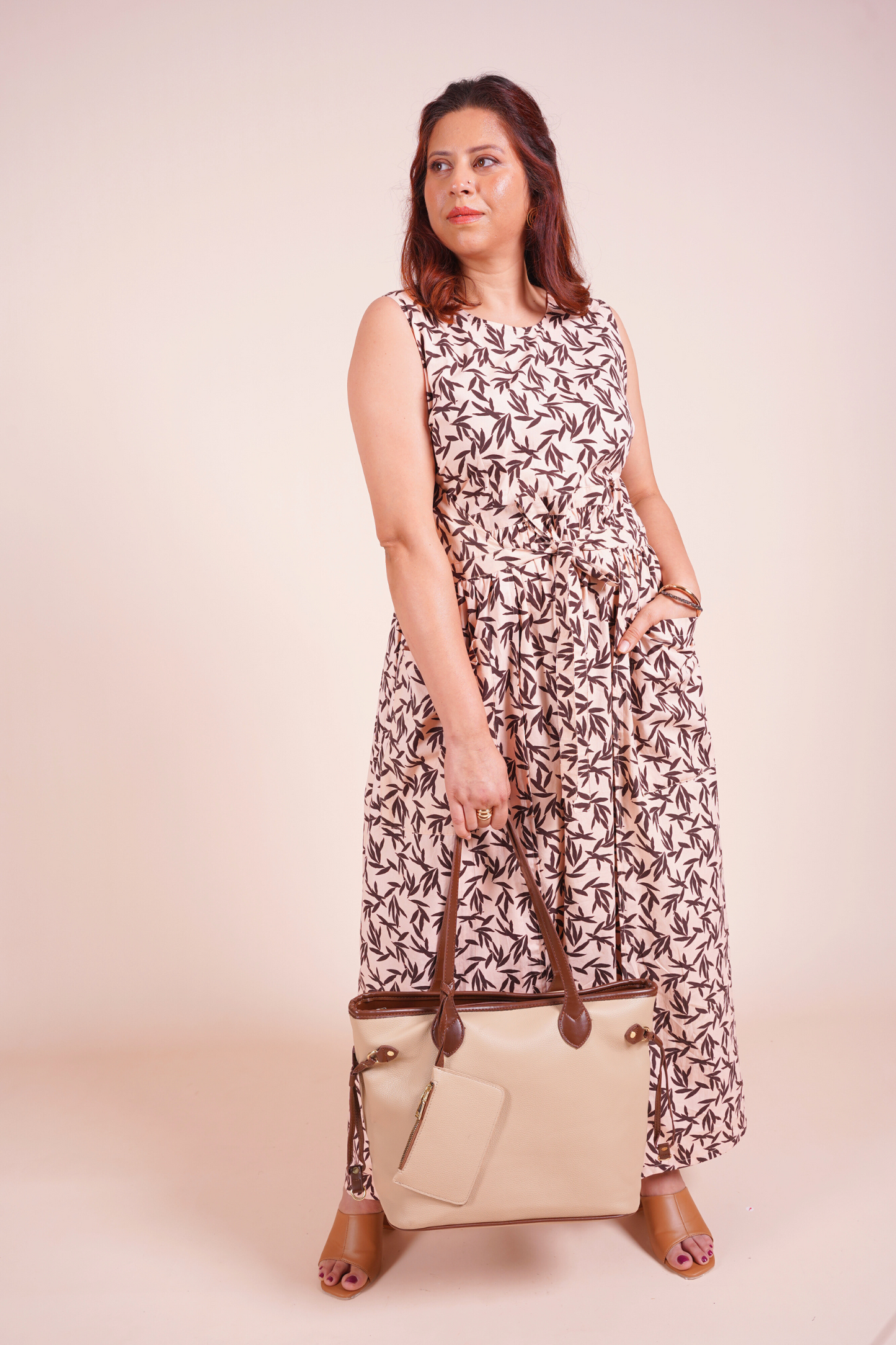 Breezy Back Tie Brown Autumn Printed Sundress