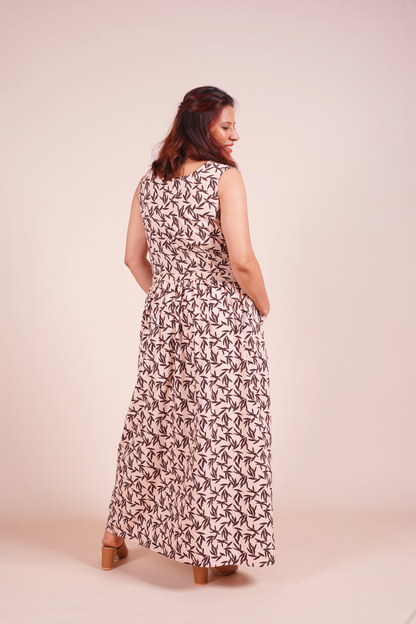Breezy Back Tie Brown Autumn Printed Sundress