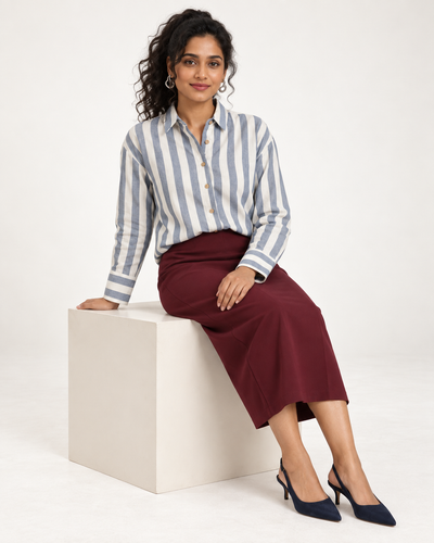Off White and Blue Striped Timeless Style Shirt