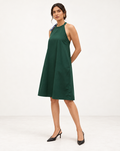 Myrtle Green Luxe Halter Dress