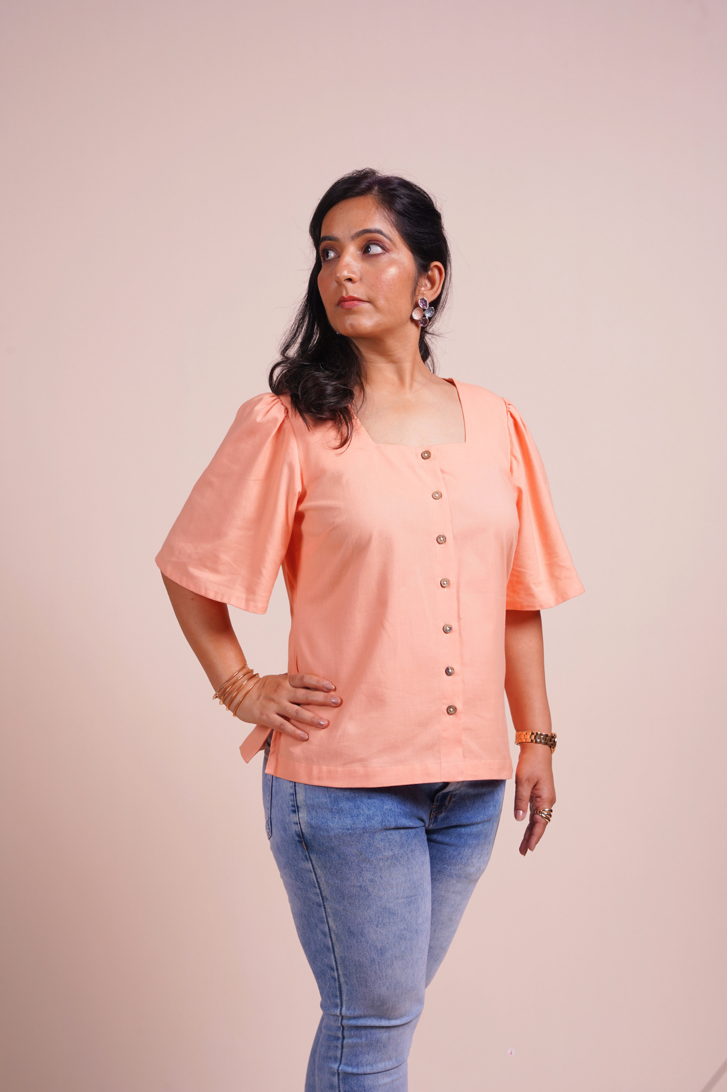 Peach Fuzz Flared Sleeve Charm Top