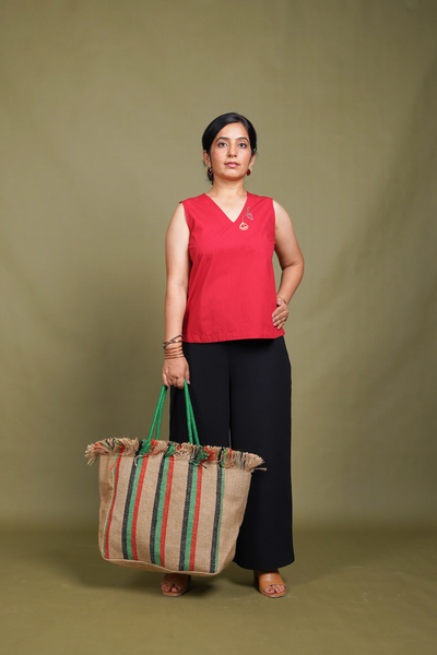 Red Chilli Elevated Ease Top With Embroidery