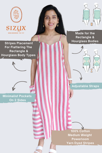 Off White and Red Striped Godet Dress