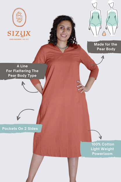 Brown Light Weight Pure Cotton Kurta Midi Dress