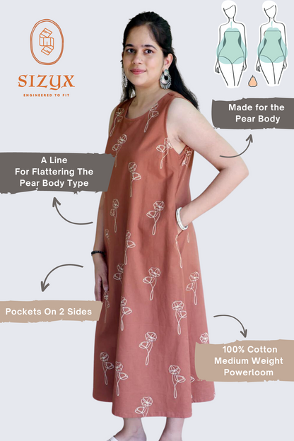 Brown Botanical Printed Sleeveless Maxi Dress