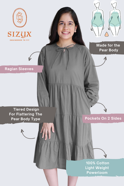 Tiered fine Cotton Grey Dress
