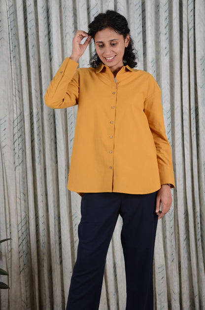 Embroidered Ochre Luxe Timeless Style Shirt
