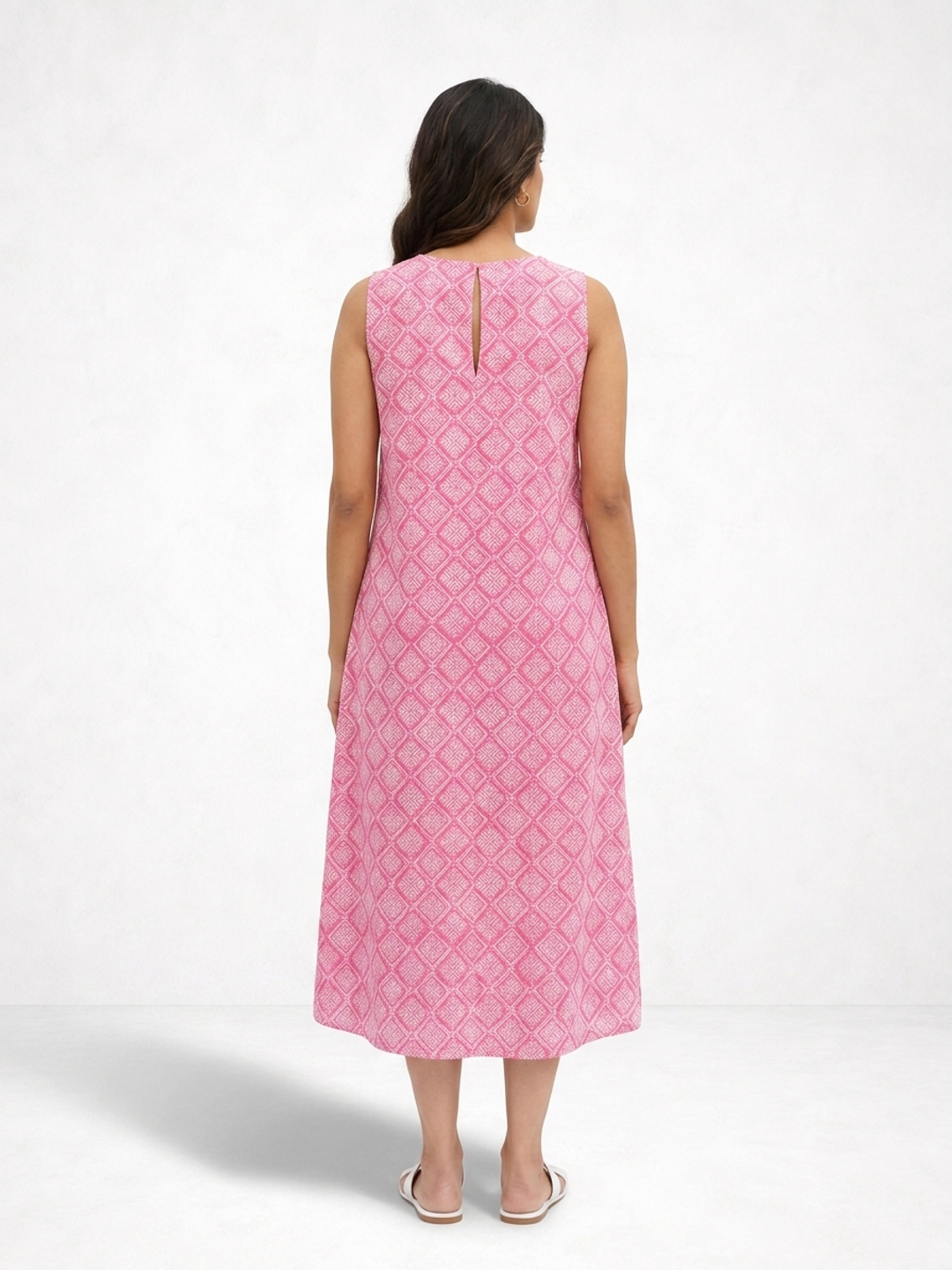 Pink Geometrical Printed Sleeveless Maxi Dress
