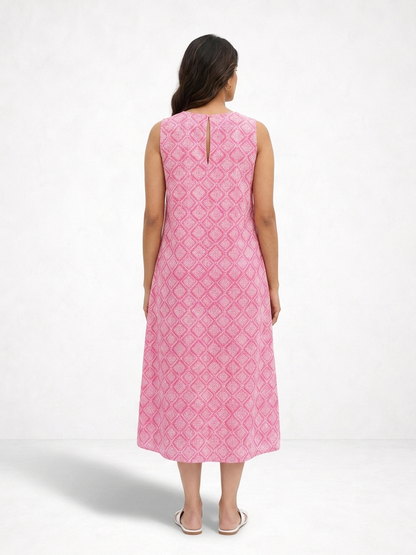 Pink Geometrical Printed Sleeveless Maxi Dress