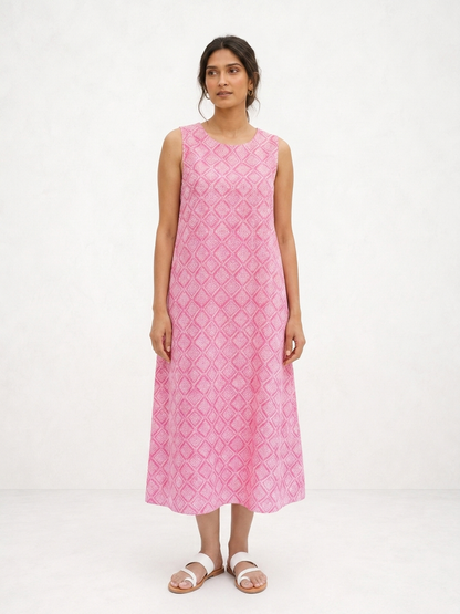 Pink Geometrical Printed Sleeveless Maxi Dress
