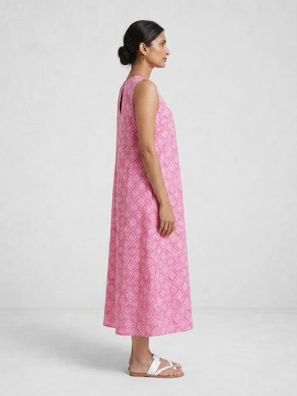 Pink Geometrical Printed Sleeveless Maxi Dress