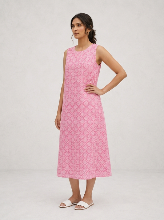 Pink Geometrical Printed Sleeveless Maxi Dress