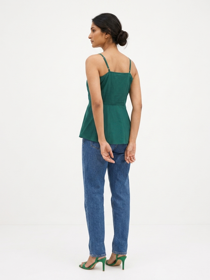 Myrtle Green Peplum Top with Embroidery