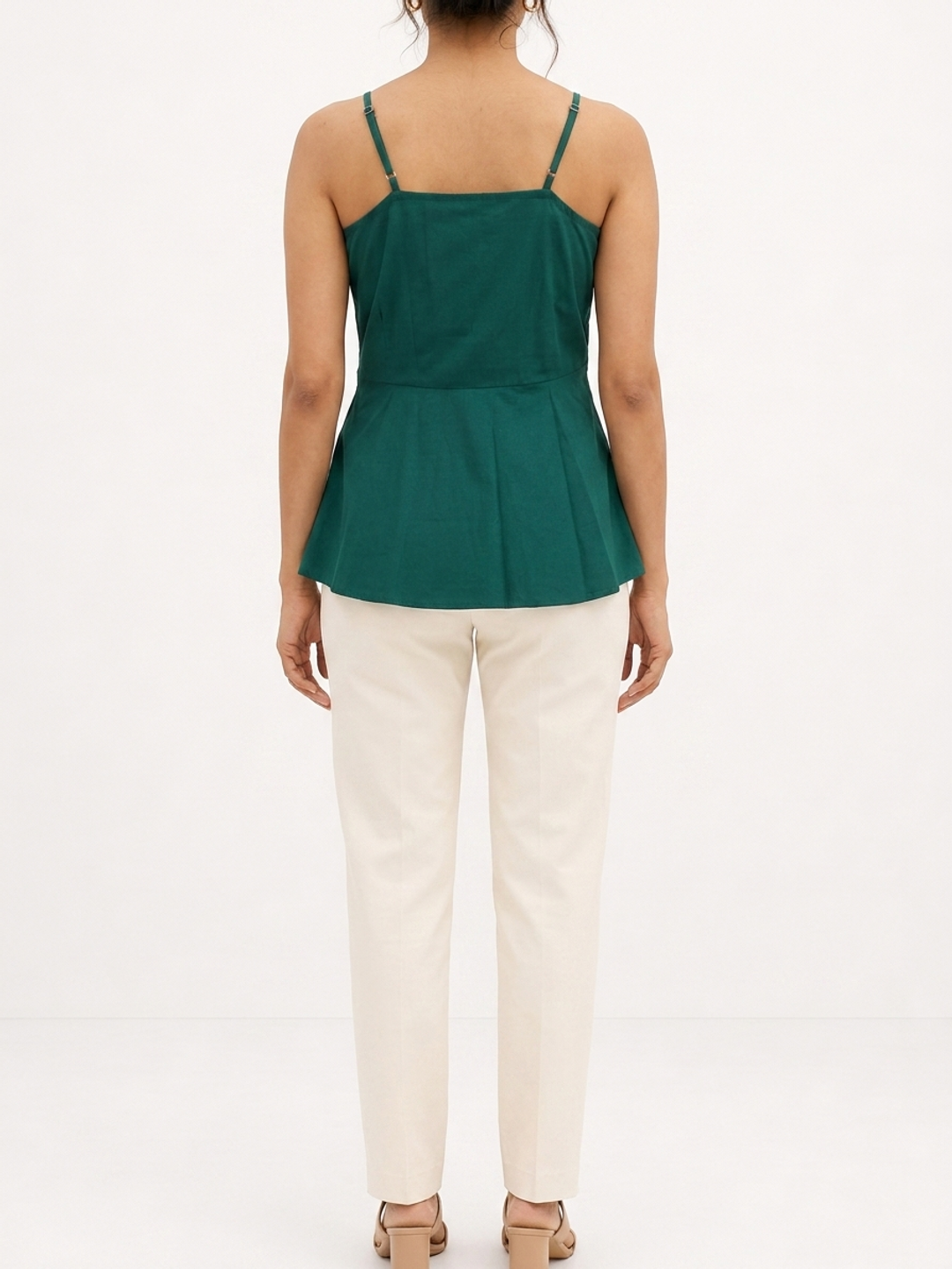 Myrtle Green Peplum Top with Embroidery