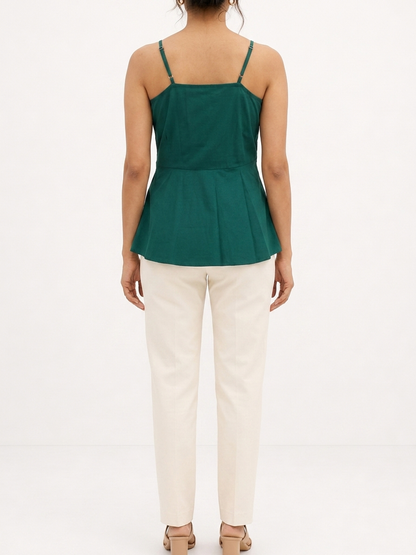 Myrtle Green Peplum Top with Embroidery