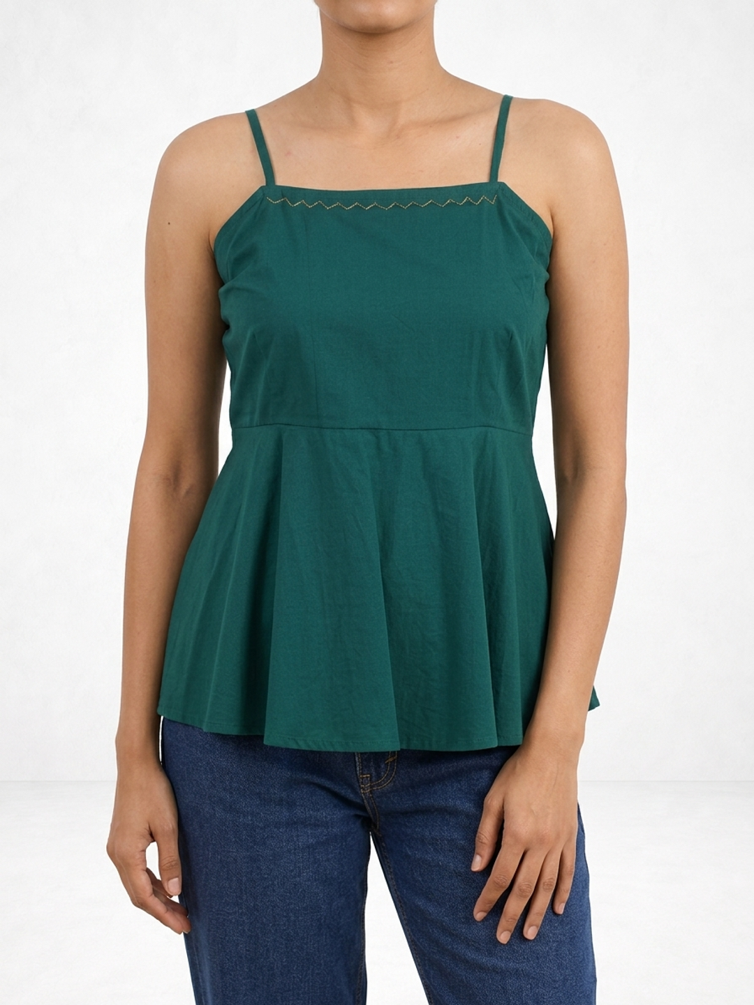 Myrtle Green Peplum Top with Embroidery