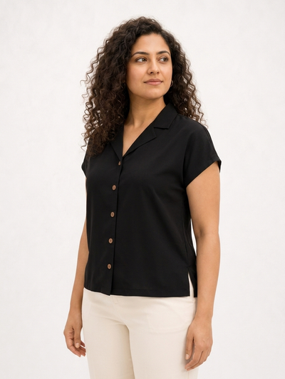 Midnight Black Notch Collar Shirt