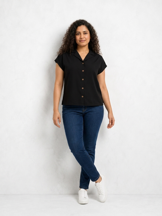 Midnight Black Notch Collar Shirt
