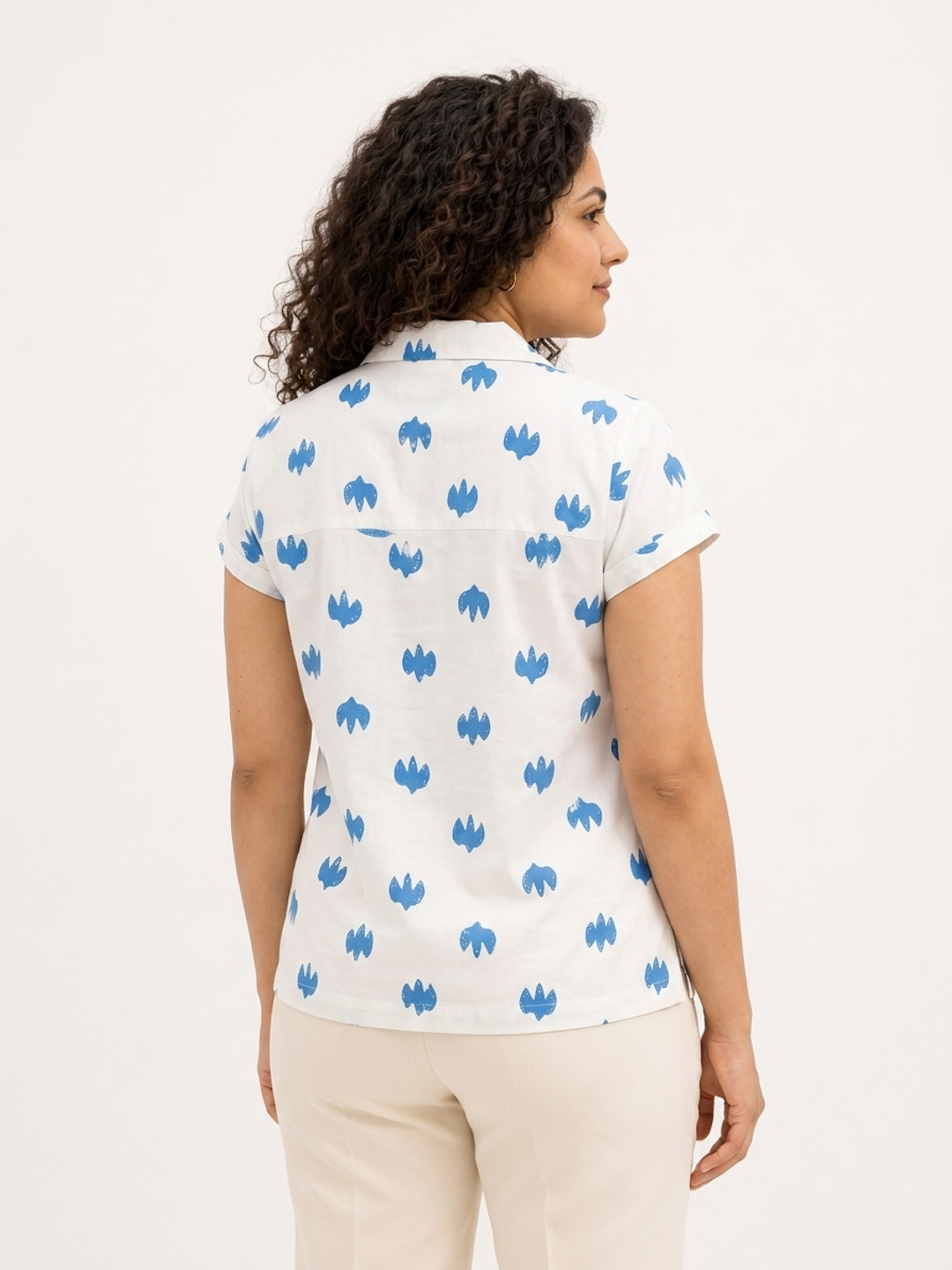 Blue and White Leaf Trio Notch Collar Shirt