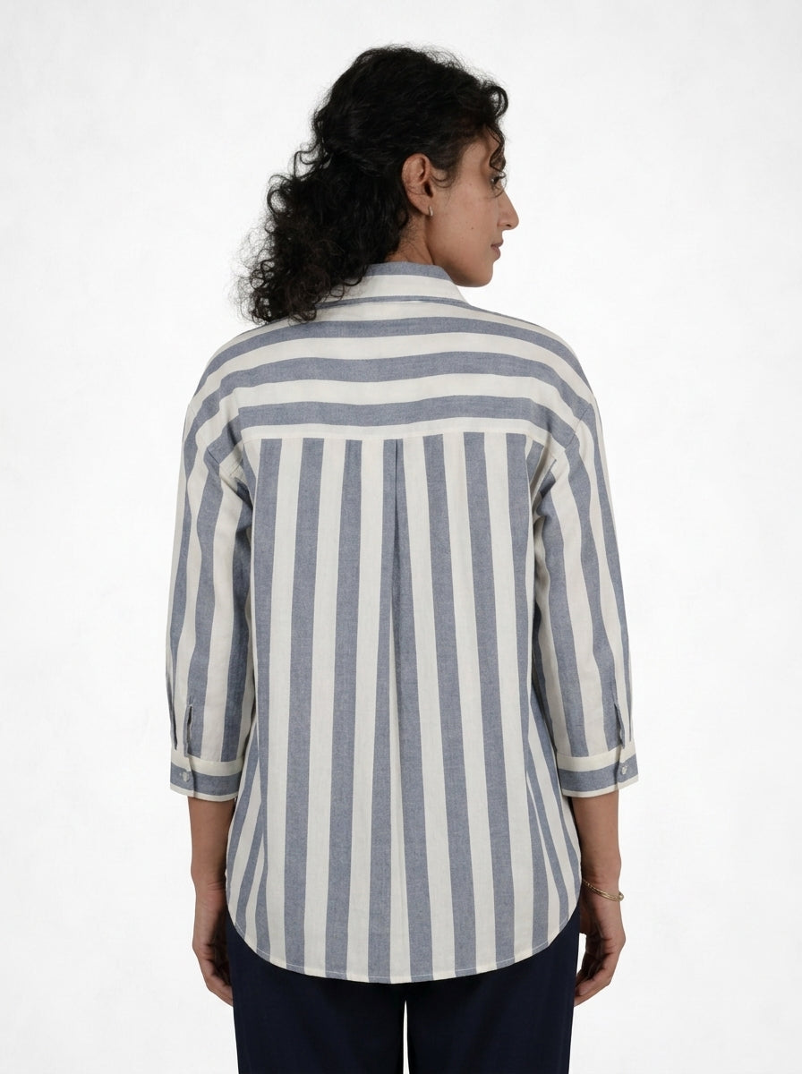 Off White and Blue Striped Timeless Style Shirt