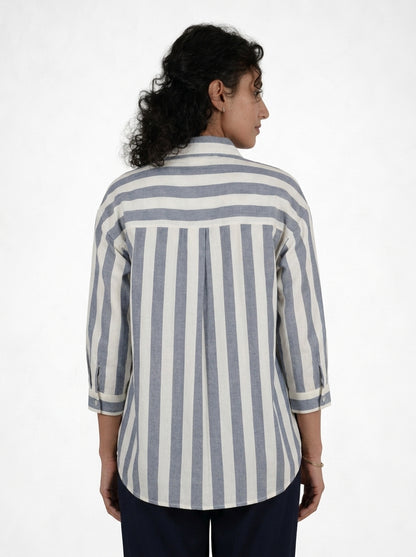 Off White and Blue Striped Timeless Style Shirt