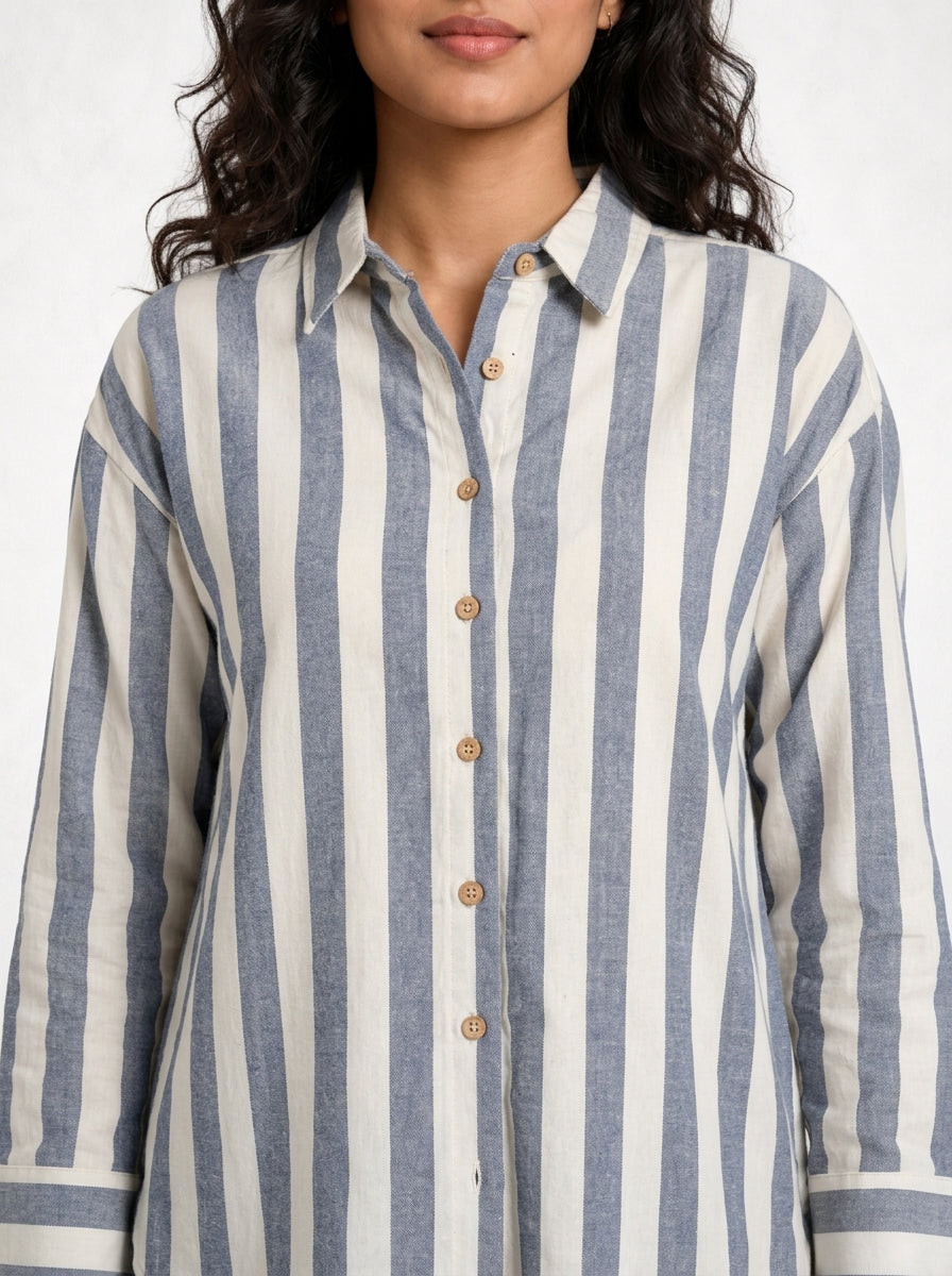 Off White and Blue Striped Timeless Style Shirt