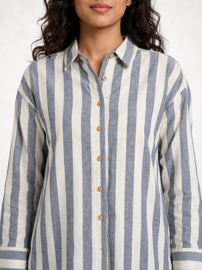 Off White and Blue Striped Timeless Style Shirt