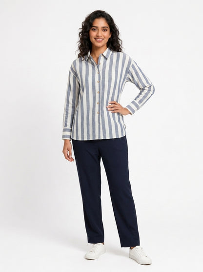 Off White and Blue Striped Timeless Style Shirt