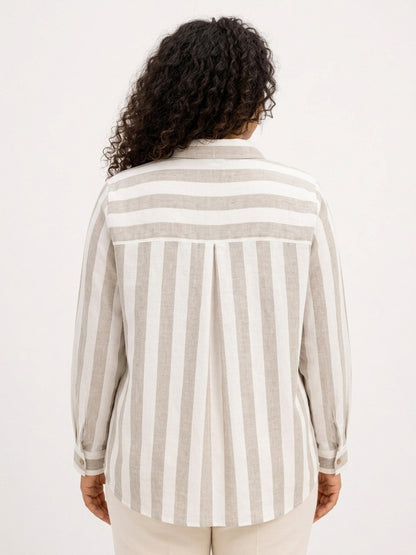 Off White and Beige Striped Timeless Style Shirt