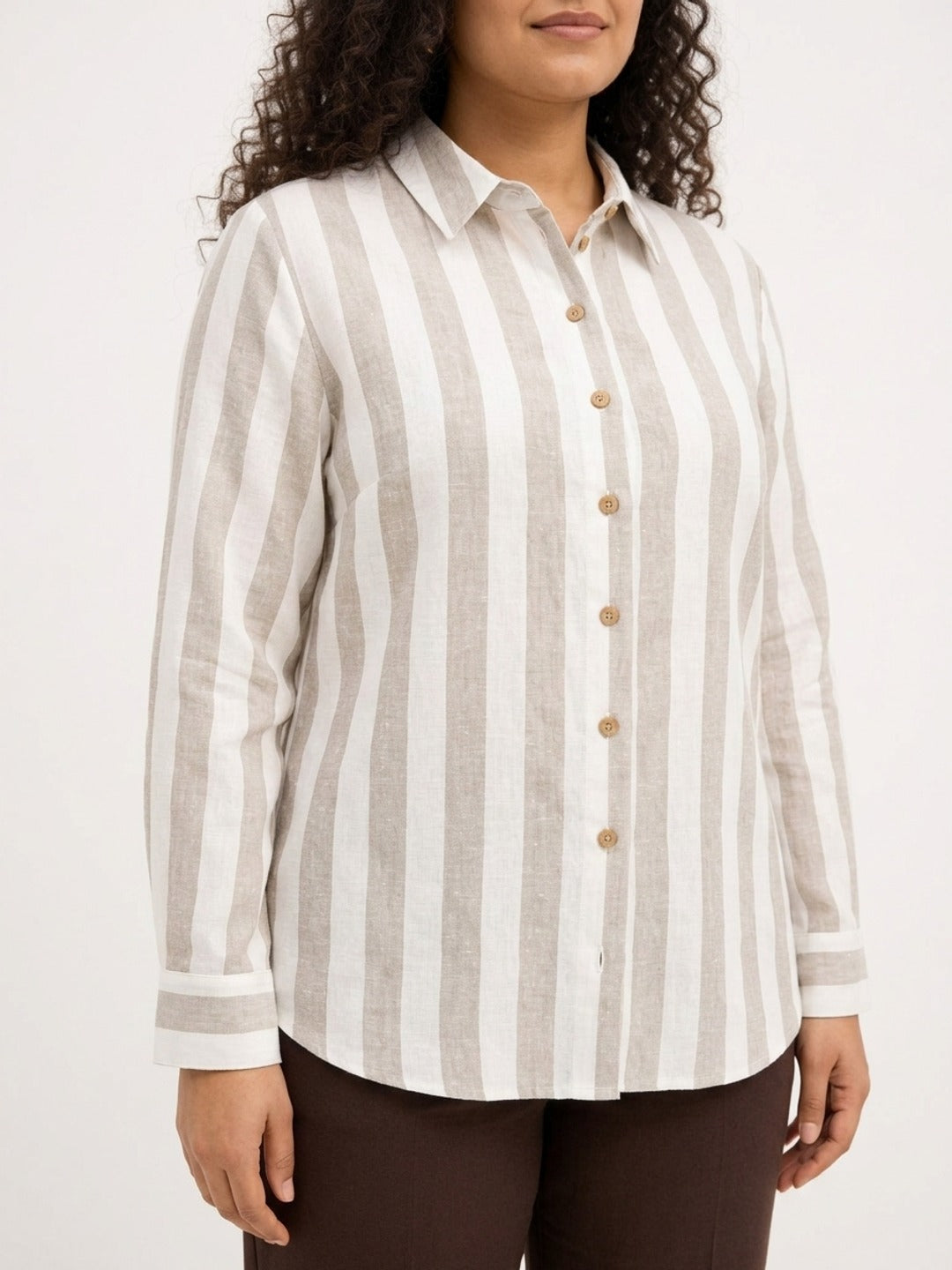 Off White and Beige Striped Timeless Style Shirt