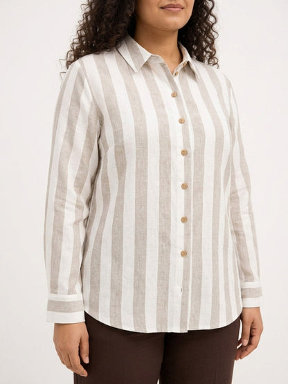 Off White and Beige Striped Timeless Style Shirt