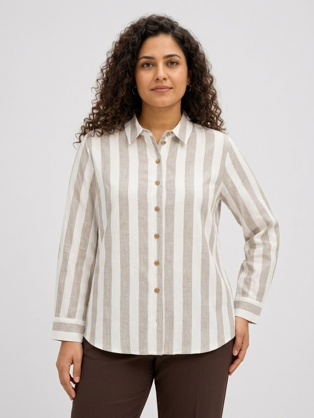 Off White and Beige Striped Timeless Style Shirt