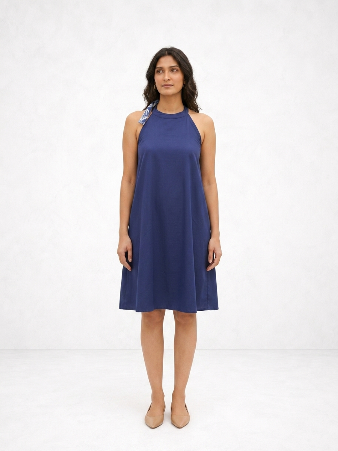 Navy Luxe Halter Dress
