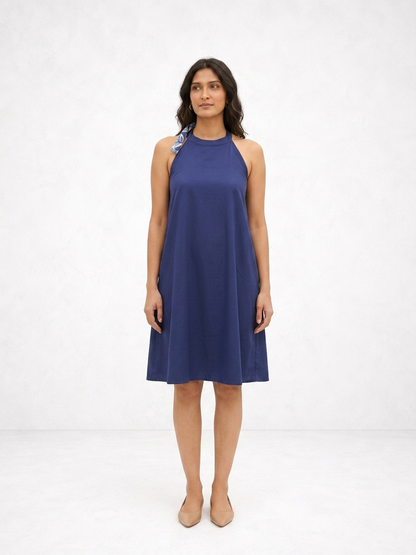 Navy Luxe Halter Dress