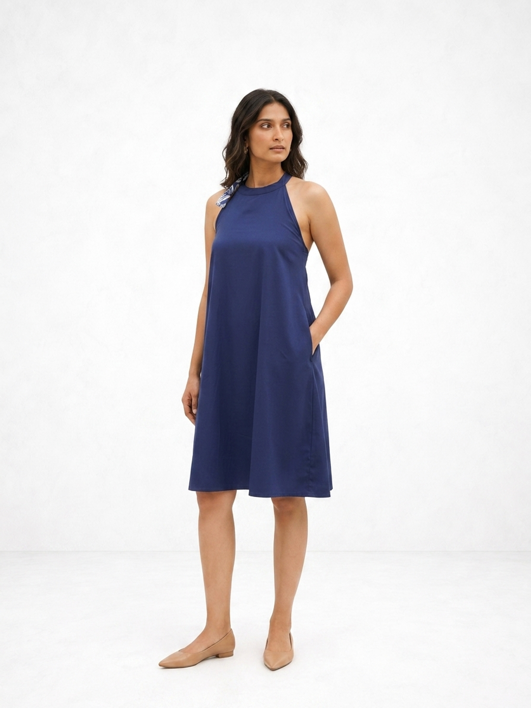 Navy Luxe Halter Dress