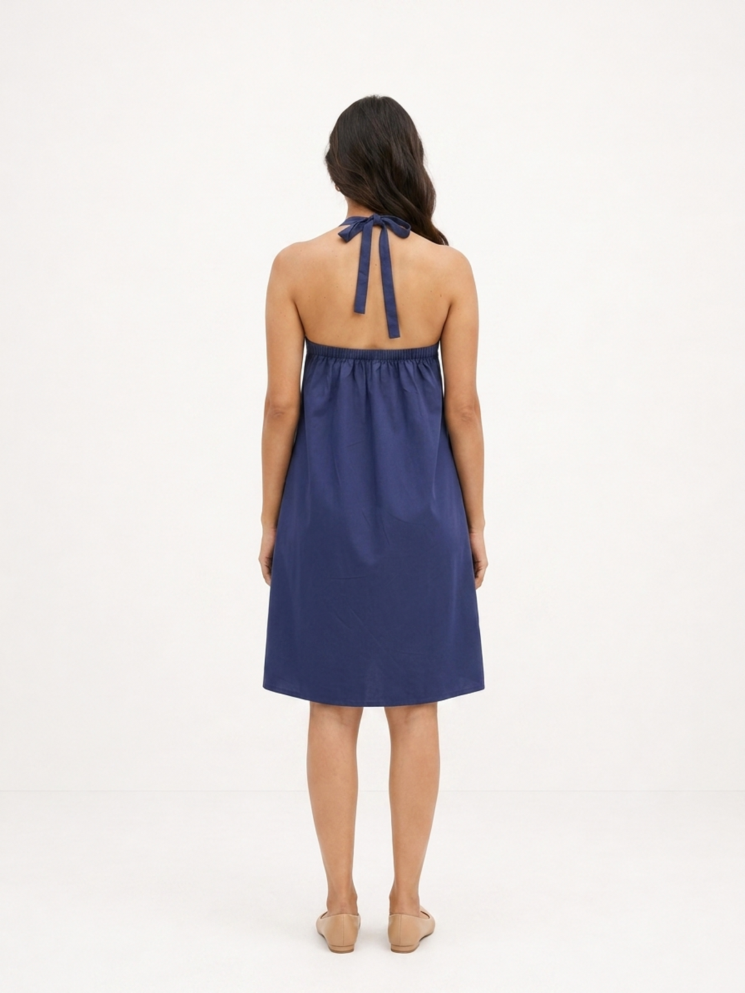 Navy Luxe Halter Dress
