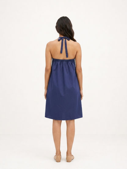 Navy Luxe Halter Dress