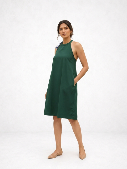 Myrtle Green Luxe Halter Dress