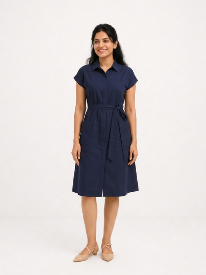 Authority In Motion Navy Dress | Vibrant Hourglass Fit