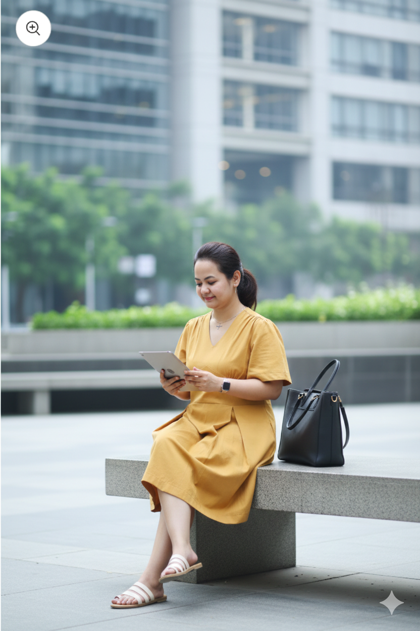 V Neck Box Pleated Ochre Yellow Dress