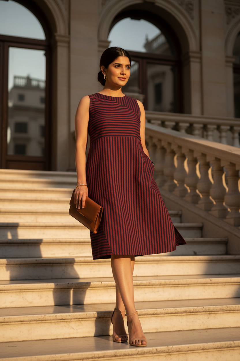 Buy Striped Sleeveless Boat Neck Dress in Navy Blue and Viva Magenta - SIZYX sizyx Buy Striped Sleeveless Boat Neck Dress in Navy Blue and Viva Magenta - SIZYX sizyx