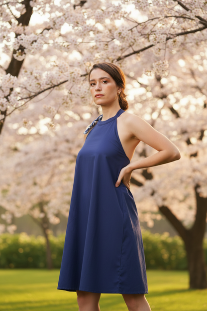 Navy Luxe Halter Dress