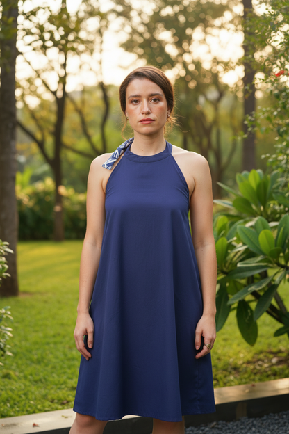 Navy Luxe Halter Dress