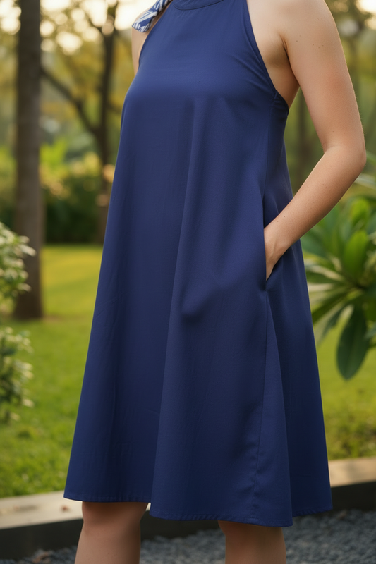 Navy Luxe Halter Dress