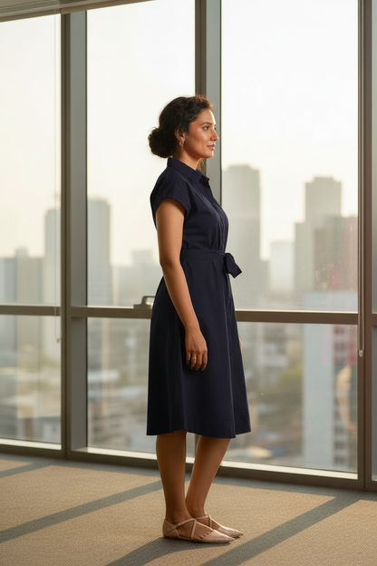 Authority In Motion Navy Dress | Vibrant Hourglass Fit